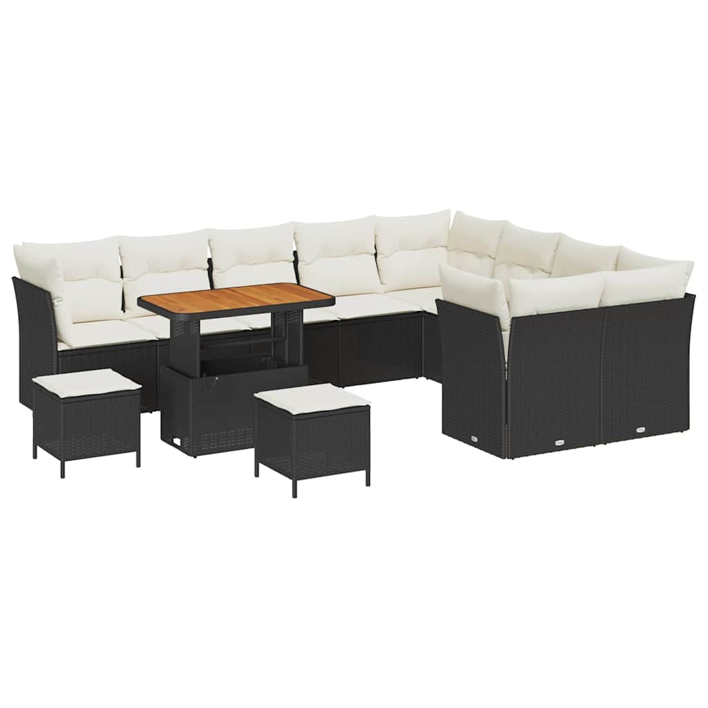 Tuinbankenset 12 pcs Zwart poly rattan is nu te koop bij PeponiXL, paradijselijk wonen!