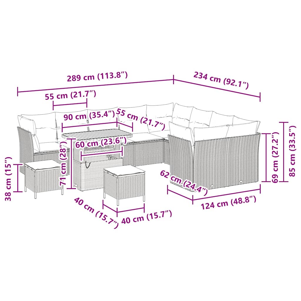 Tuinbankenset 12 pcs Zwart poly rattan is nu te koop bij PeponiXL, paradijselijk wonen!