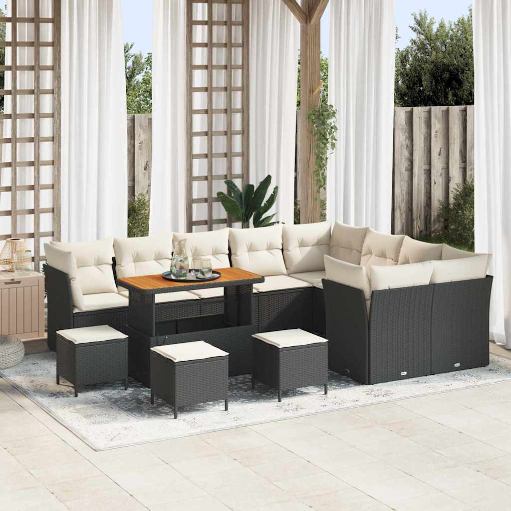 Tuinbankenset 13 pcs Zwart poly rattan is nu te koop bij PeponiXL, paradijselijk wonen!