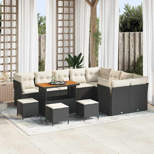 Tuinbankenset 13 pcs Zwart poly rattan is nu te koop bij PeponiXL, paradijselijk wonen!