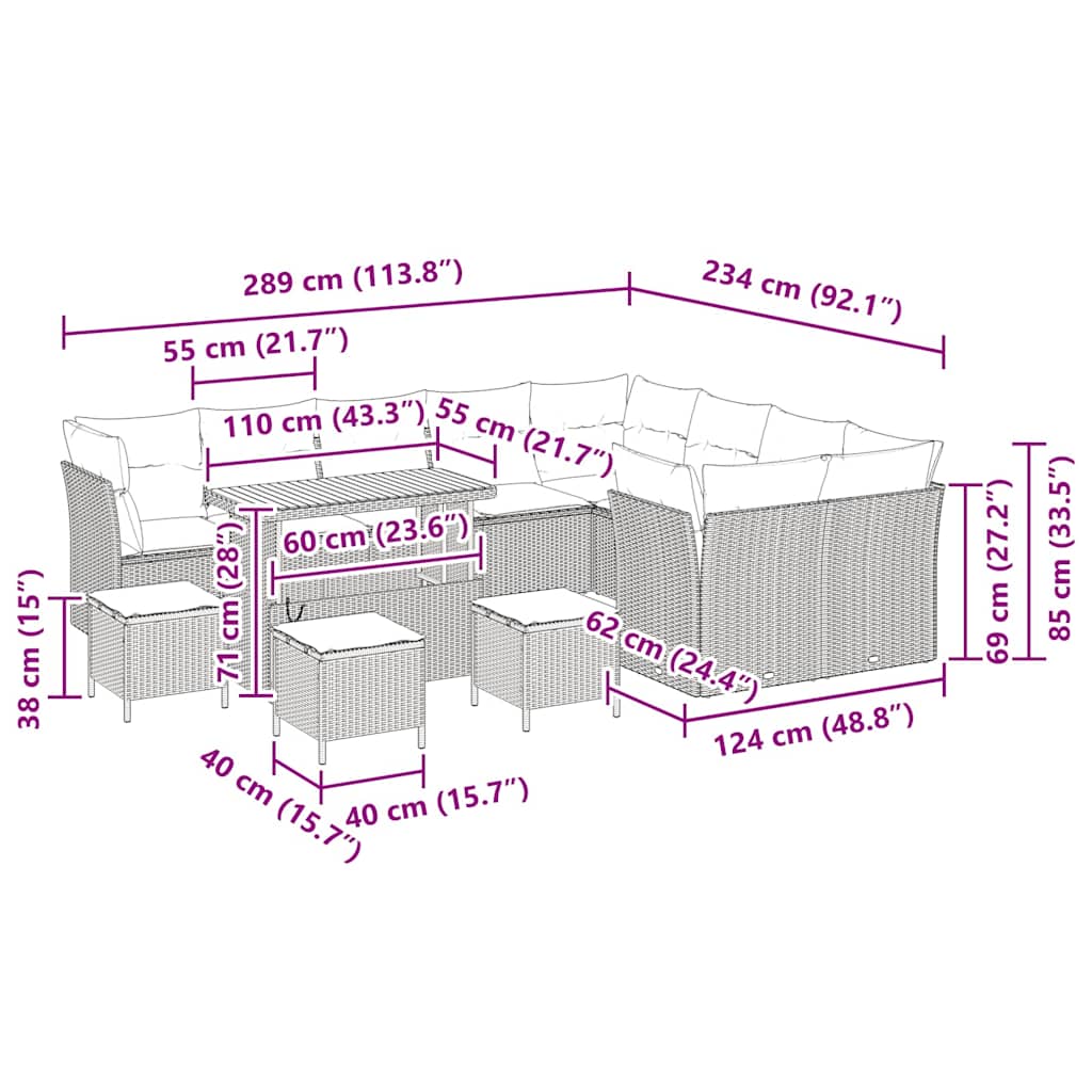 Tuinbankenset 13 pcs Zwart poly rattan is nu te koop bij PeponiXL, paradijselijk wonen!