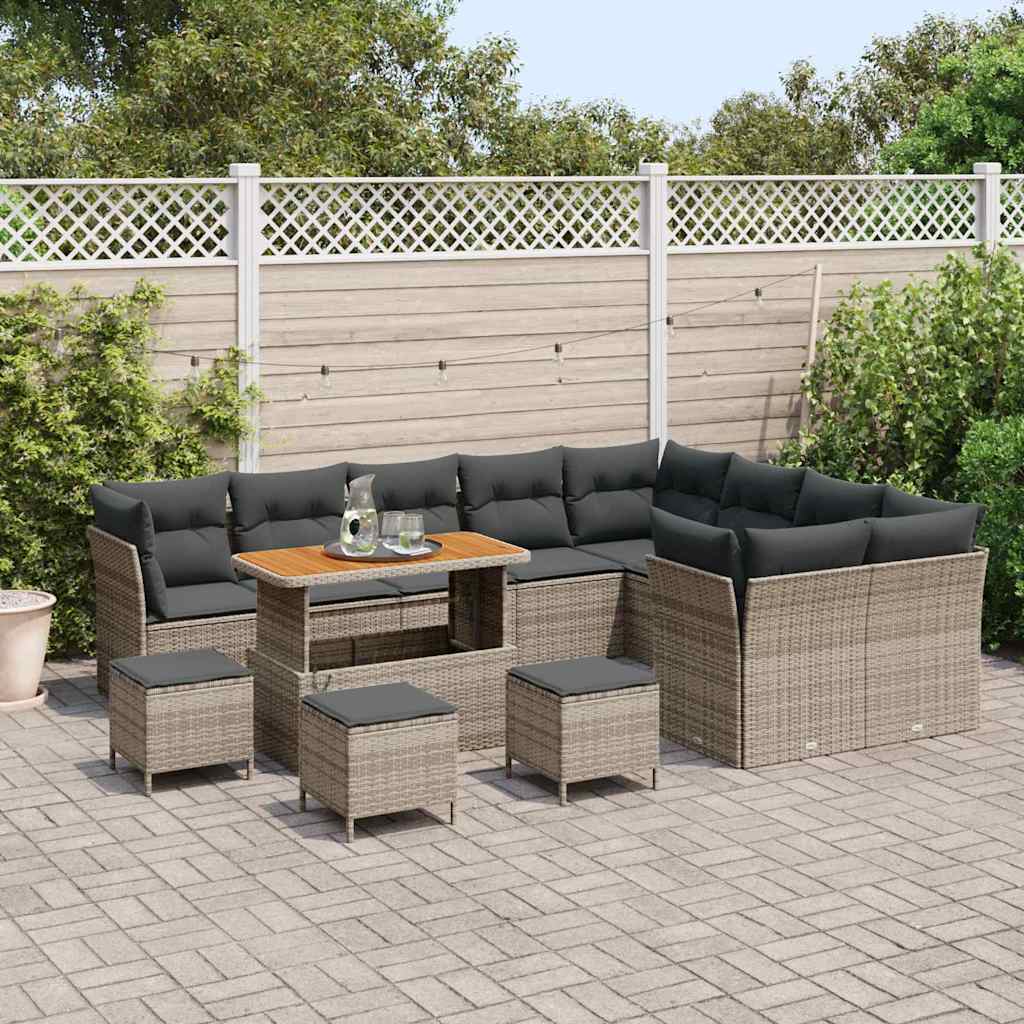 Tuinbankenset 13 pcs Grijs poly rattan is nu te koop bij PeponiXL, paradijselijk wonen!