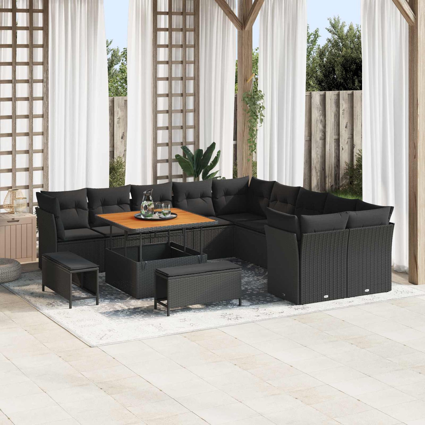 Tuinbankenset 13 pcs Zwart poly rattan is nu te koop bij PeponiXL, paradijselijk wonen!