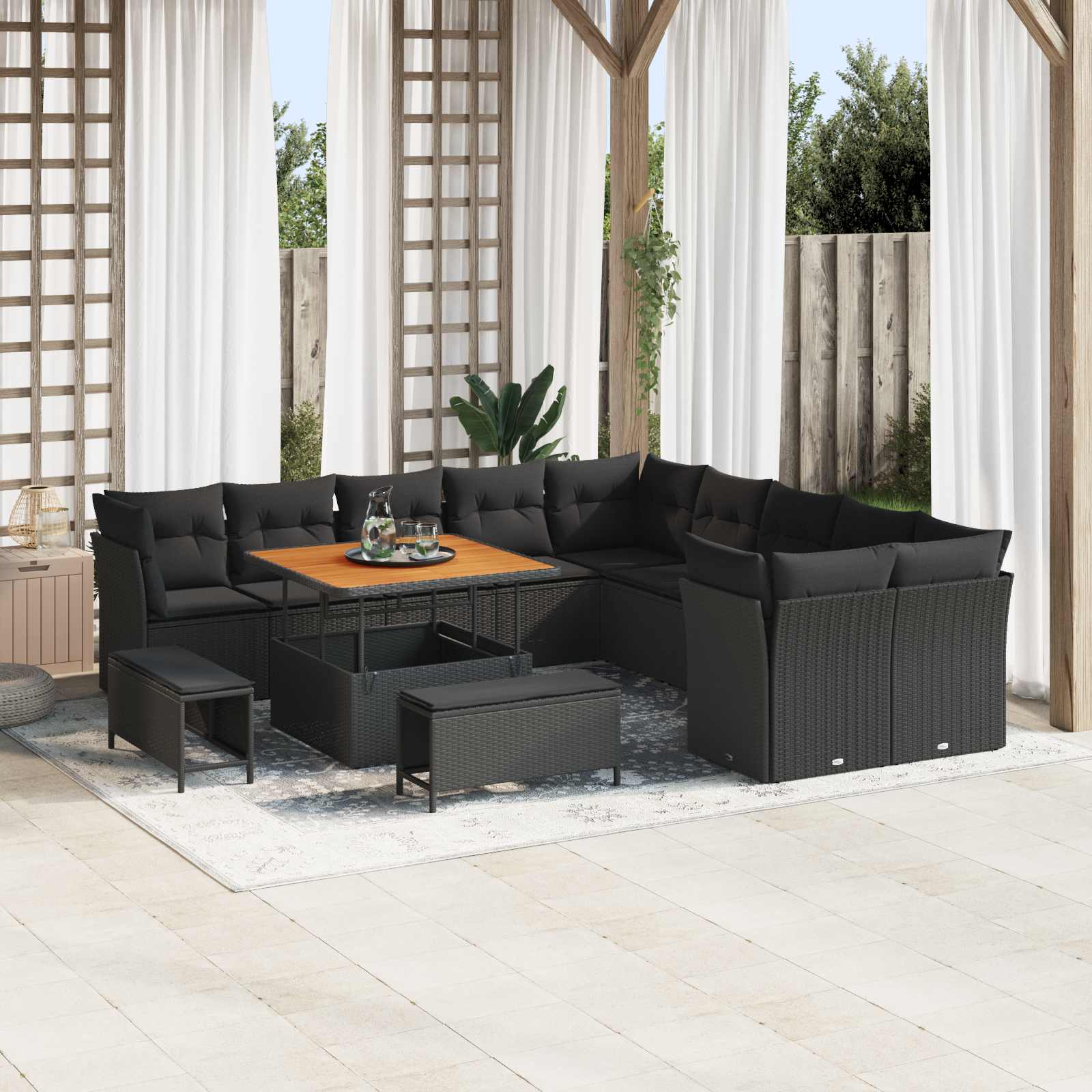 Tuinbankenset 13 pcs Zwart poly rattan is nu te koop bij PeponiXL, paradijselijk wonen!