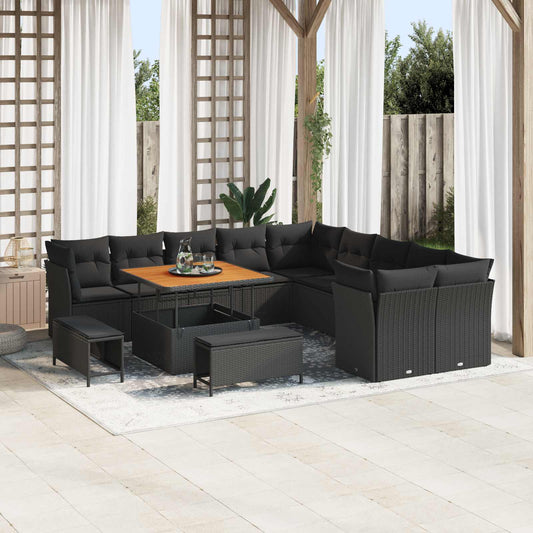 Tuinbankenset 13 pcs Zwart poly rattan is nu te koop bij PeponiXL, paradijselijk wonen!