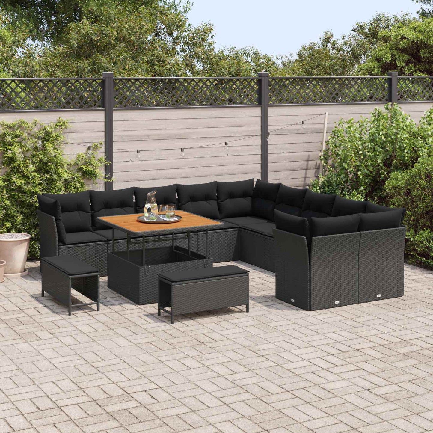 Tuinbankenset 13 pcs Zwart poly rattan is nu te koop bij PeponiXL, paradijselijk wonen!