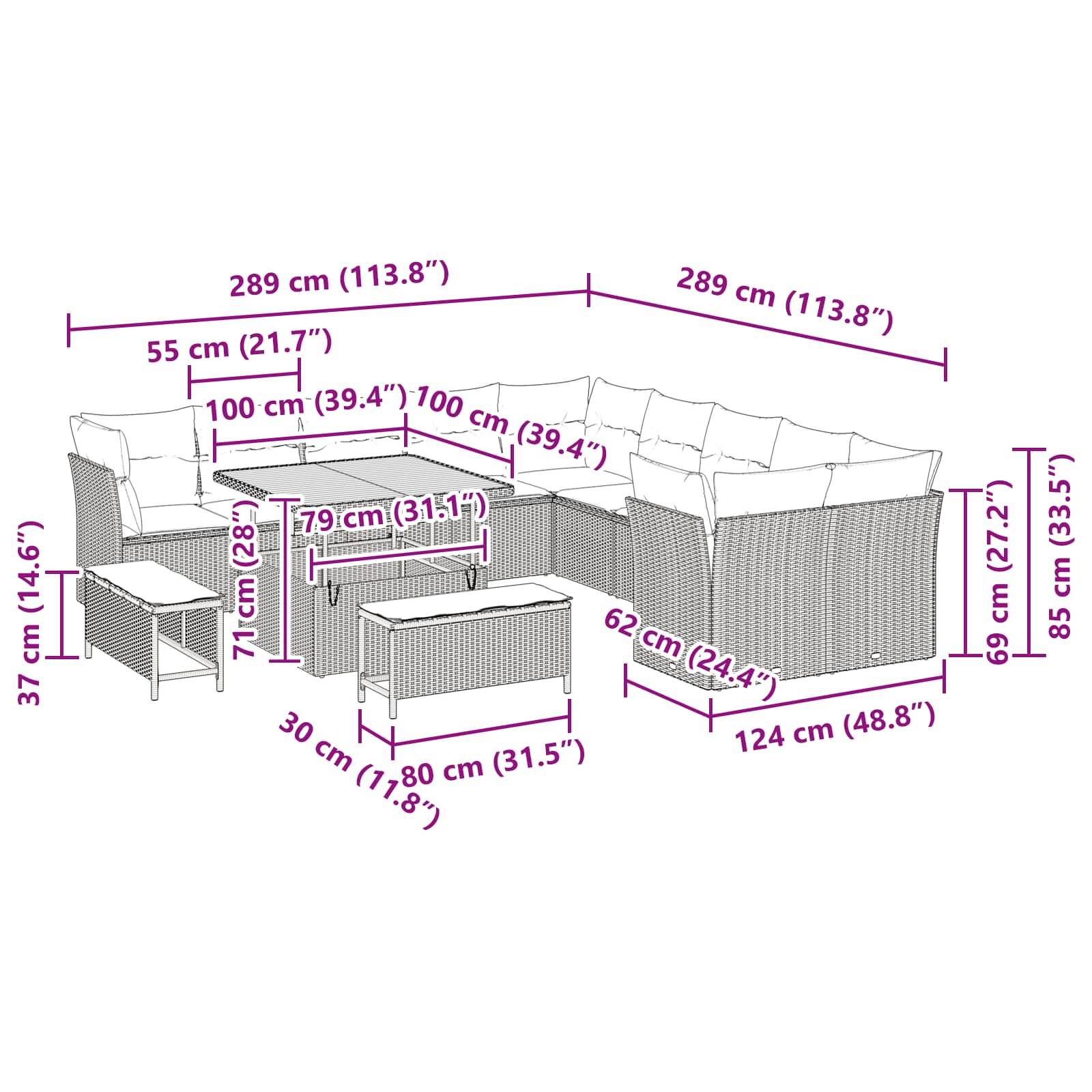 Tuinbankenset 13 pcs Zwart poly rattan is nu te koop bij PeponiXL, paradijselijk wonen!