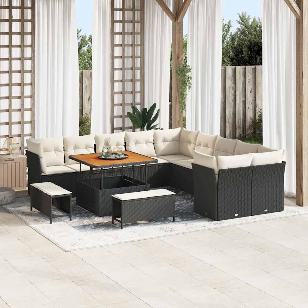 Tuinbankenset 13 pcs Zwart poly rattan is nu te koop bij PeponiXL, paradijselijk wonen!