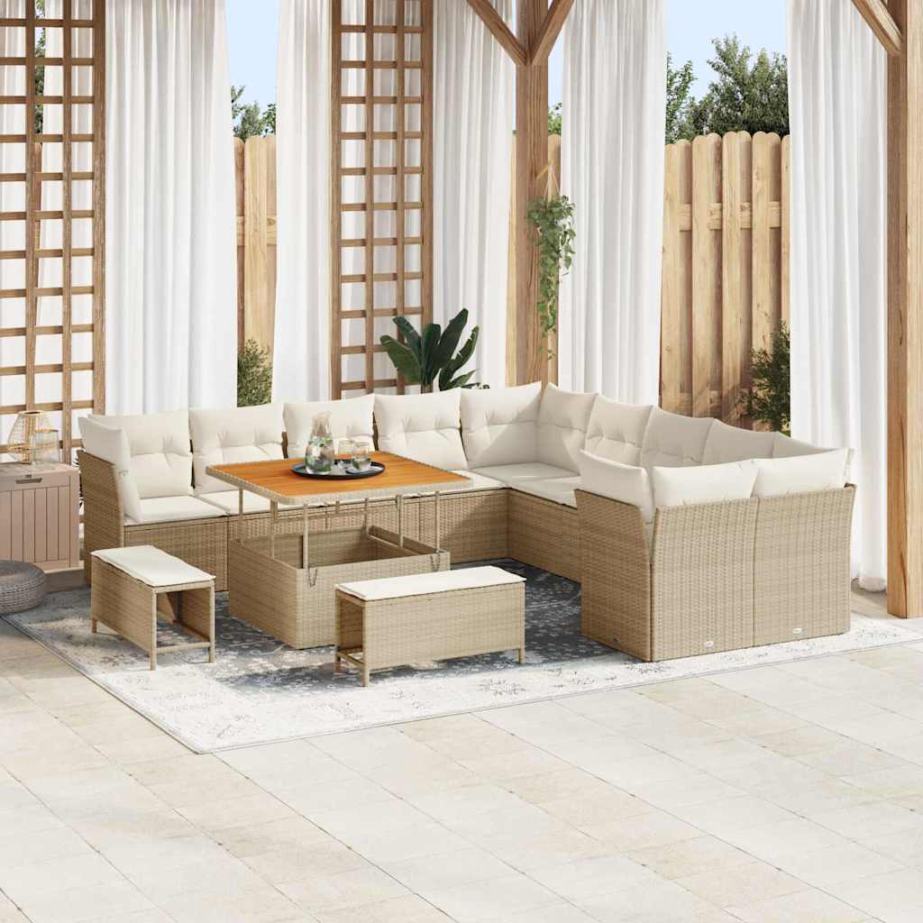 Tuinbankenset 13 pcs Beige poly rattan is nu te koop bij PeponiXL, paradijselijk wonen!