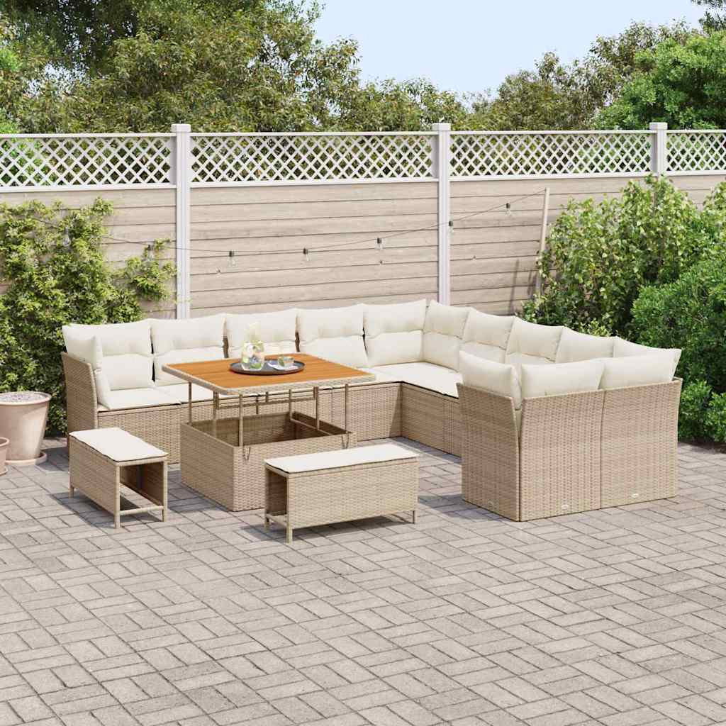 Tuinbankenset 13 pcs Beige poly rattan is nu te koop bij PeponiXL, paradijselijk wonen!