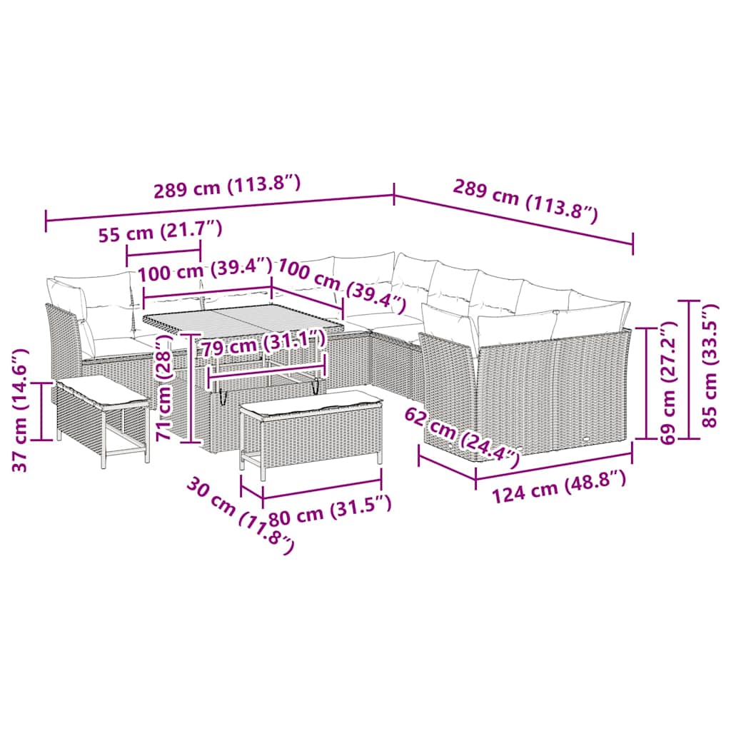 Tuinbankenset 13 pcs Beige poly rattan is nu te koop bij PeponiXL, paradijselijk wonen!