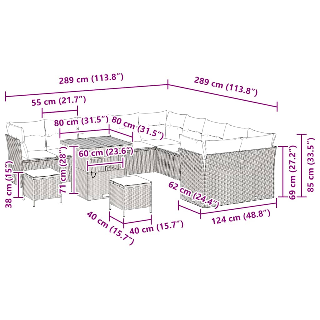 Tuinbankenset 13 pcs Zwart poly rattan is nu te koop bij PeponiXL, paradijselijk wonen!