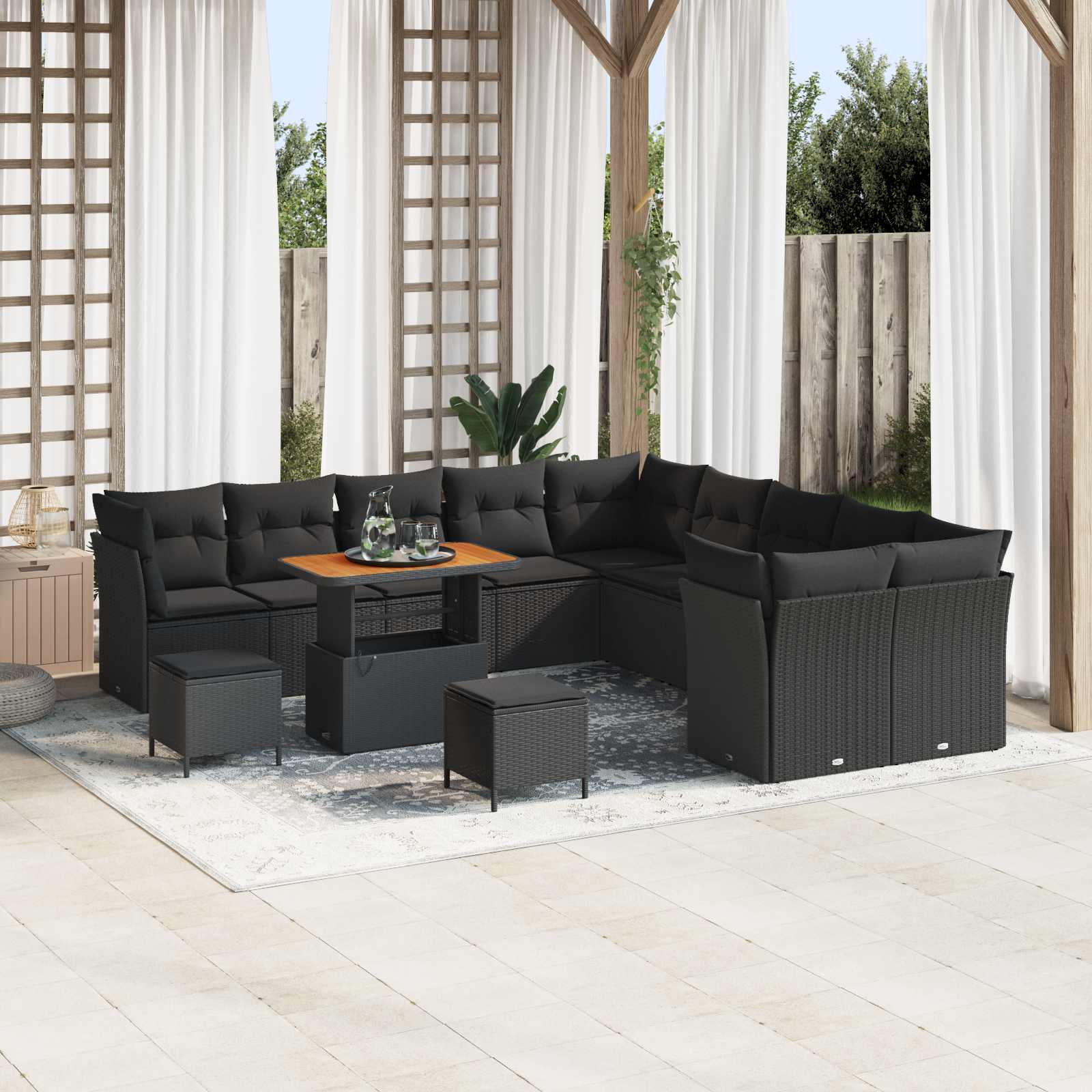 Tuinbankenset 13 pcs Zwart poly rattan is nu te koop bij PeponiXL, paradijselijk wonen!