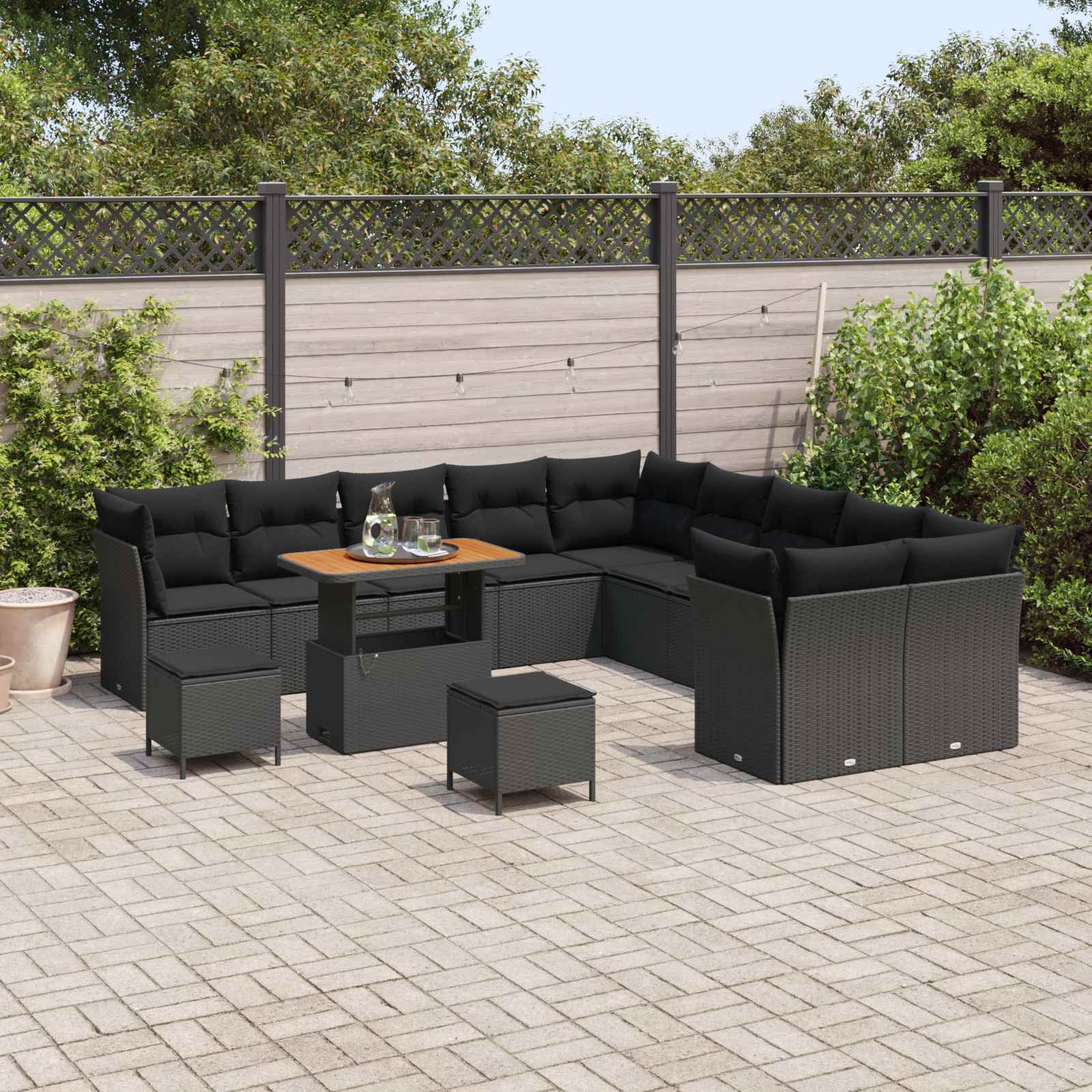 Tuinbankenset 13 pcs Zwart poly rattan is nu te koop bij PeponiXL, paradijselijk wonen!