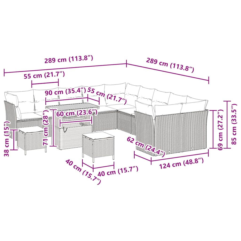 Tuinbankenset 13 pcs Beige poly rattan is nu te koop bij PeponiXL, paradijselijk wonen!