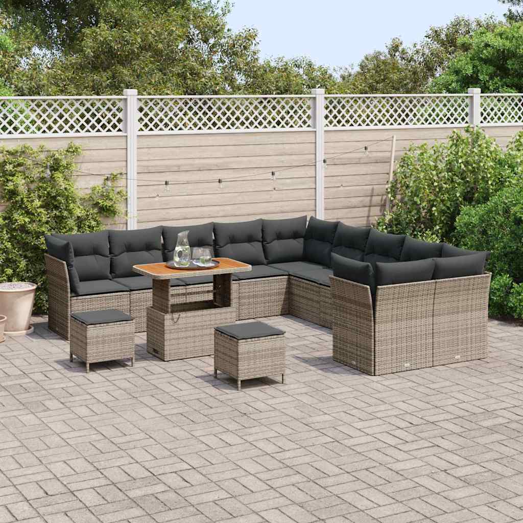 Tuinbankenset 13 pcs Grijs poly rattan is nu te koop bij PeponiXL, paradijselijk wonen!