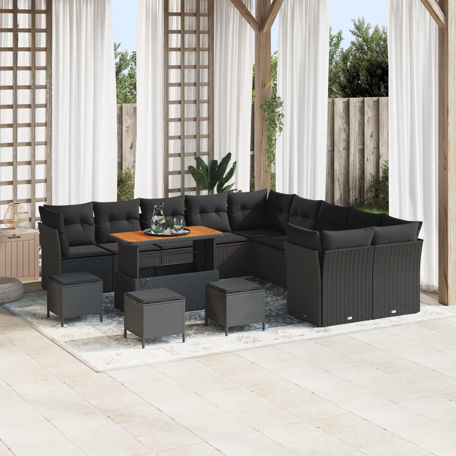 Tuinbankenset 14 pcs Zwart poly rattan is nu te koop bij PeponiXL, paradijselijk wonen!