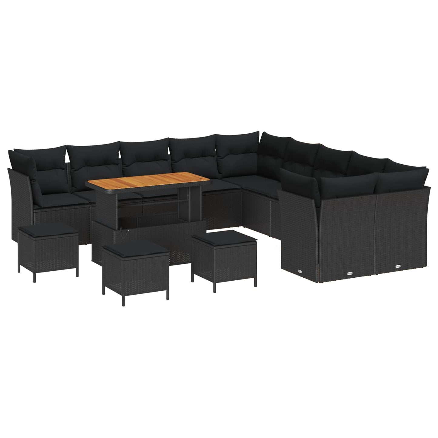Tuinbankenset 14 pcs Zwart poly rattan is nu te koop bij PeponiXL, paradijselijk wonen!
