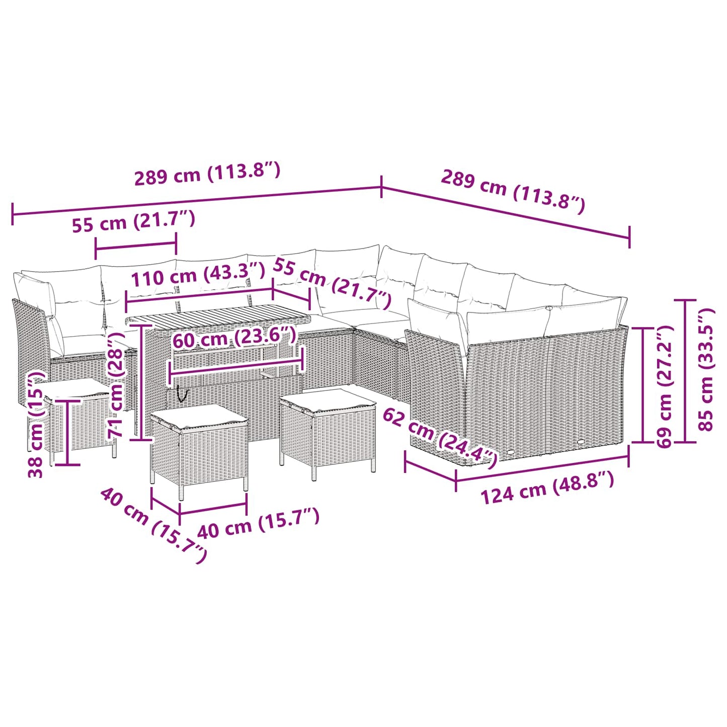 Tuinbankenset 14 pcs Zwart poly rattan is nu te koop bij PeponiXL, paradijselijk wonen!
