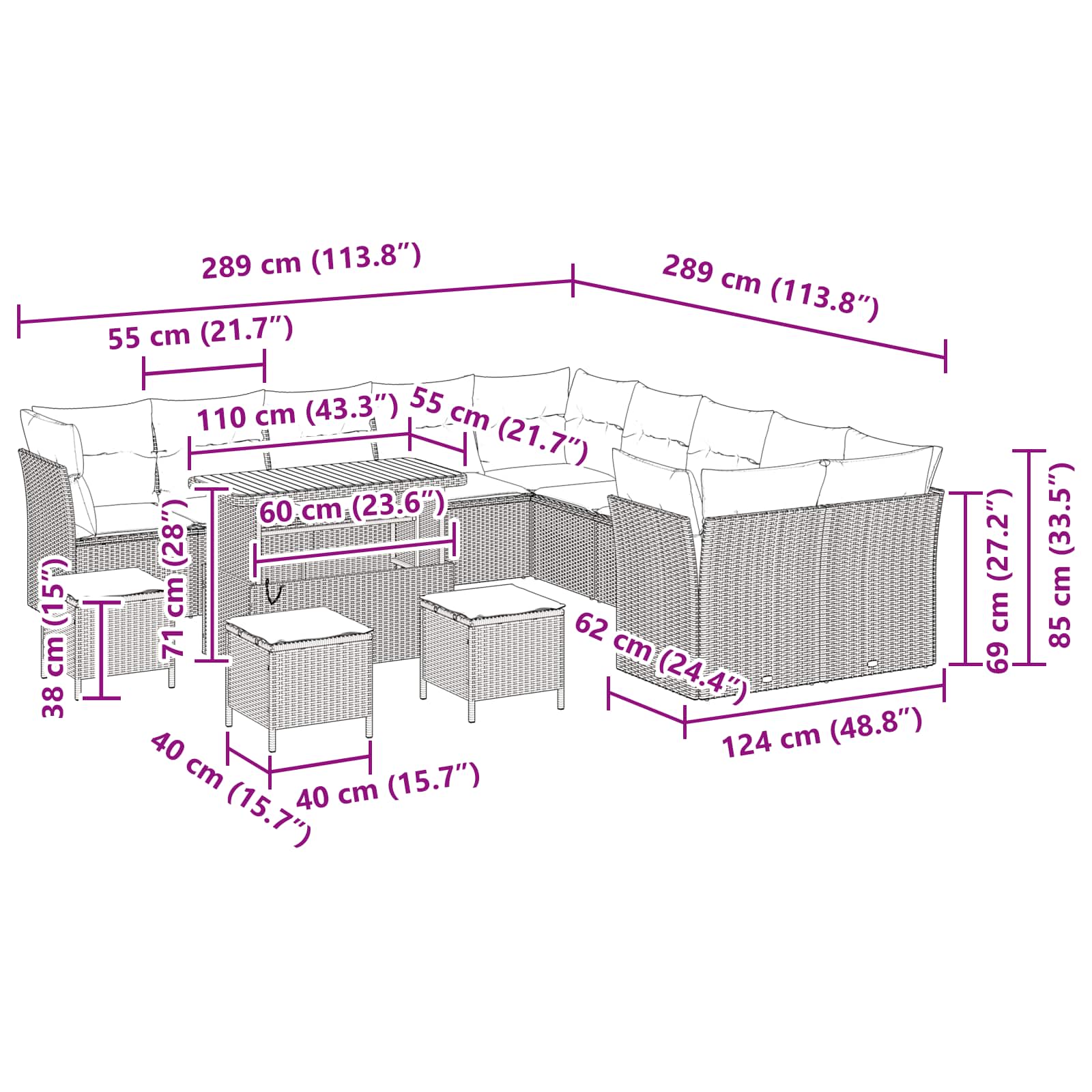 Tuinbankenset 14 pcs Zwart poly rattan is nu te koop bij PeponiXL, paradijselijk wonen!