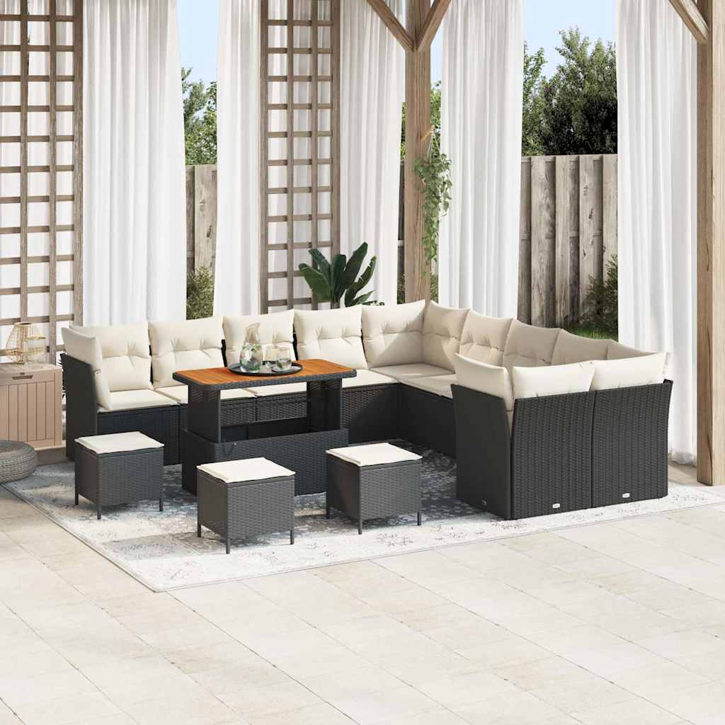 Tuinbankenset 14 pcs Zwart poly rattan is nu te koop bij PeponiXL, paradijselijk wonen!