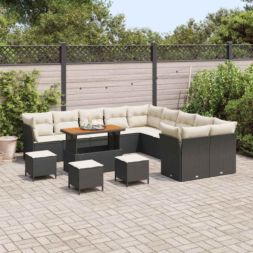 Tuinbankenset 14 pcs Zwart poly rattan is nu te koop bij PeponiXL, paradijselijk wonen!
