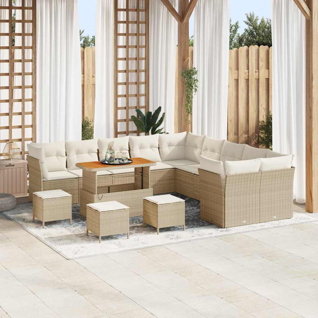 Tuinbankenset 14 pcs Beige poly rattan is nu te koop bij PeponiXL, paradijselijk wonen!