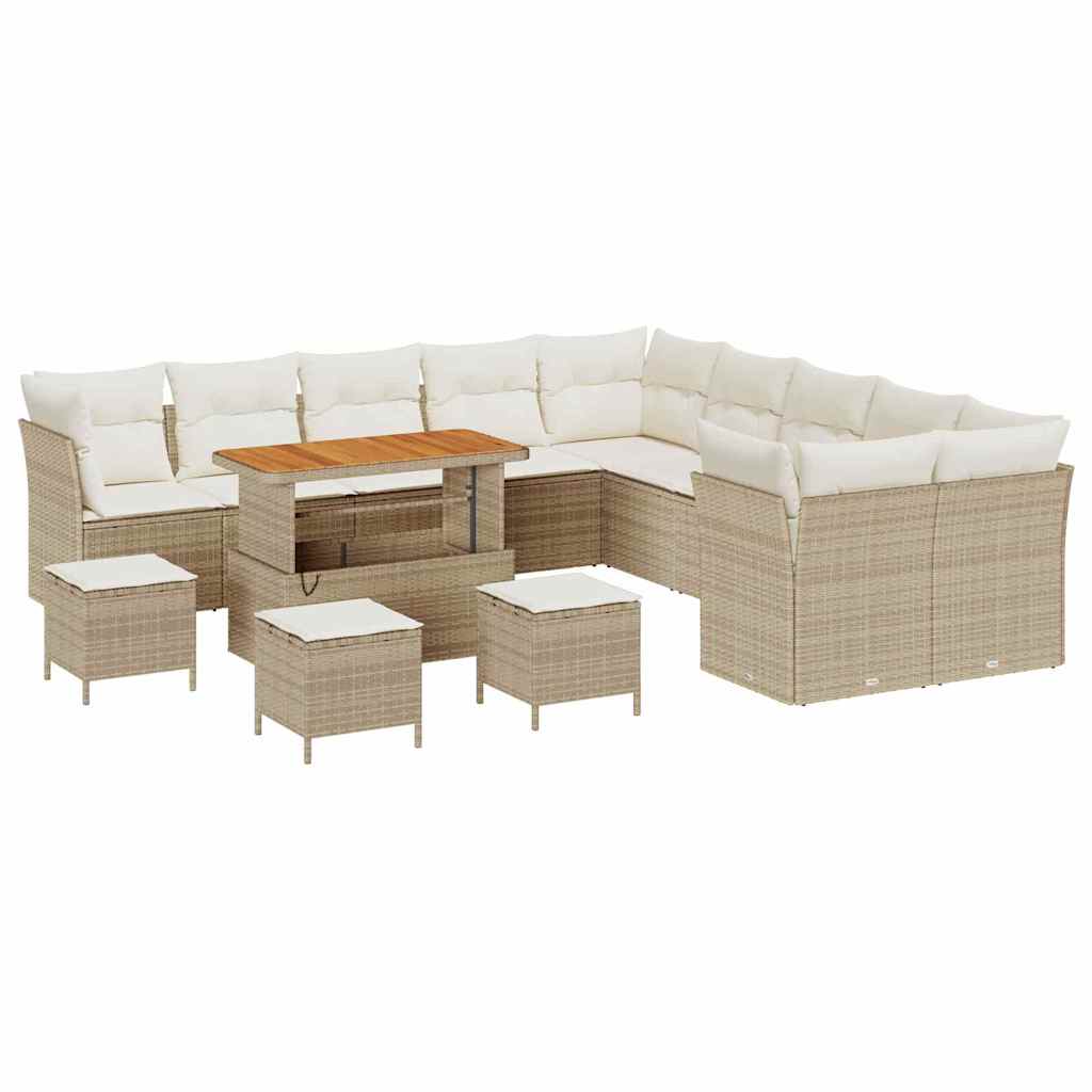 Tuinbankenset 14 pcs Beige poly rattan is nu te koop bij PeponiXL, paradijselijk wonen!