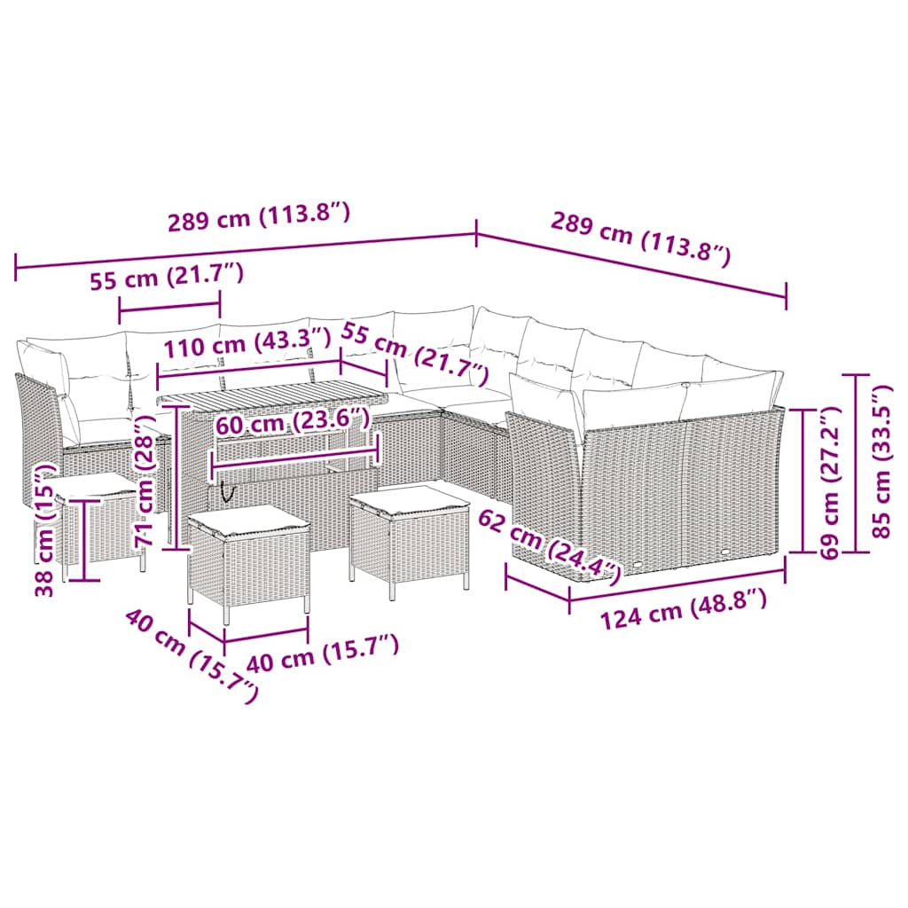 Tuinbankenset 14 pcs Beige poly rattan is nu te koop bij PeponiXL, paradijselijk wonen!