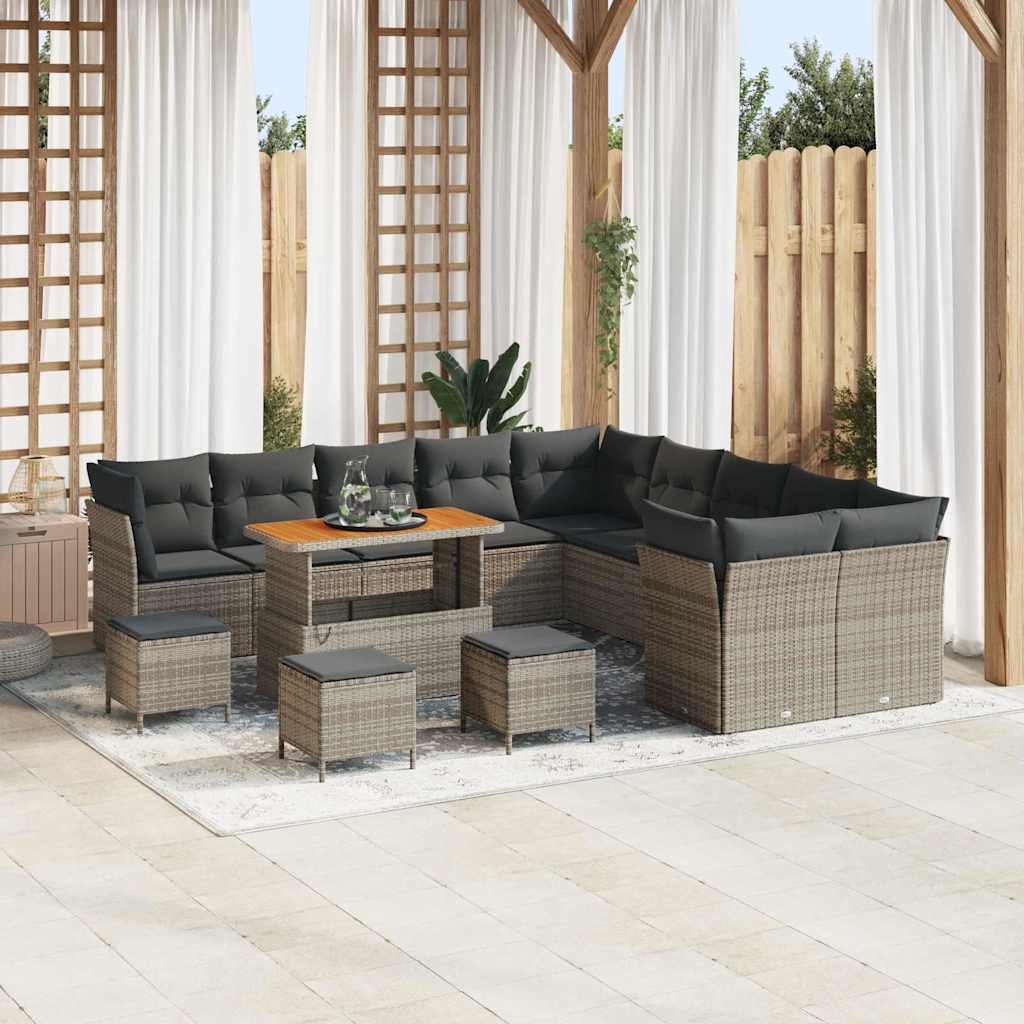 Tuinbankenset 14 pcs Grijs poly rattan is nu te koop bij PeponiXL, paradijselijk wonen!