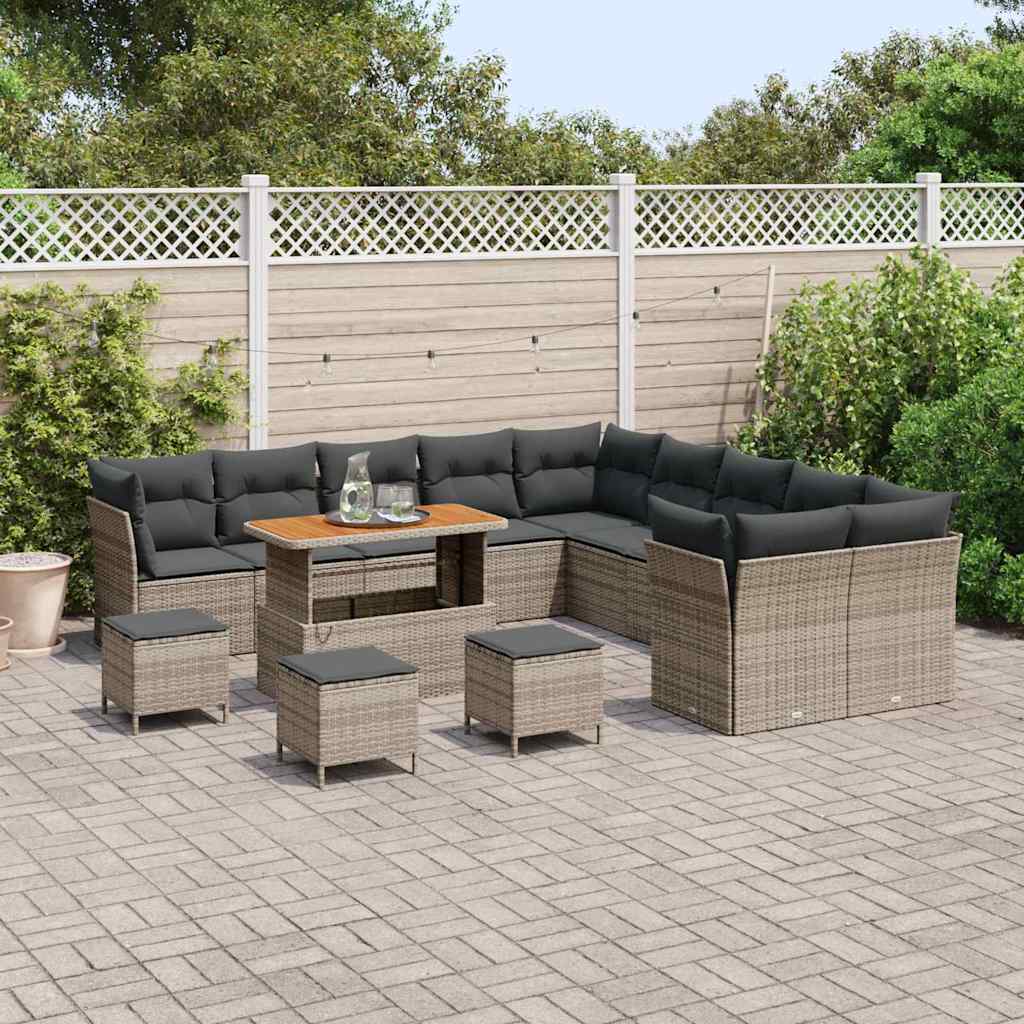 Tuinbankenset 14 pcs Grijs poly rattan is nu te koop bij PeponiXL, paradijselijk wonen!