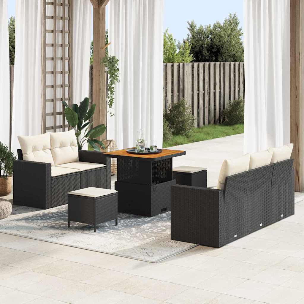 Tuin Sofa Set met kussen 8 pcs Zwart poly rattan is nu te koop bij PeponiXL, paradijselijk wonen!