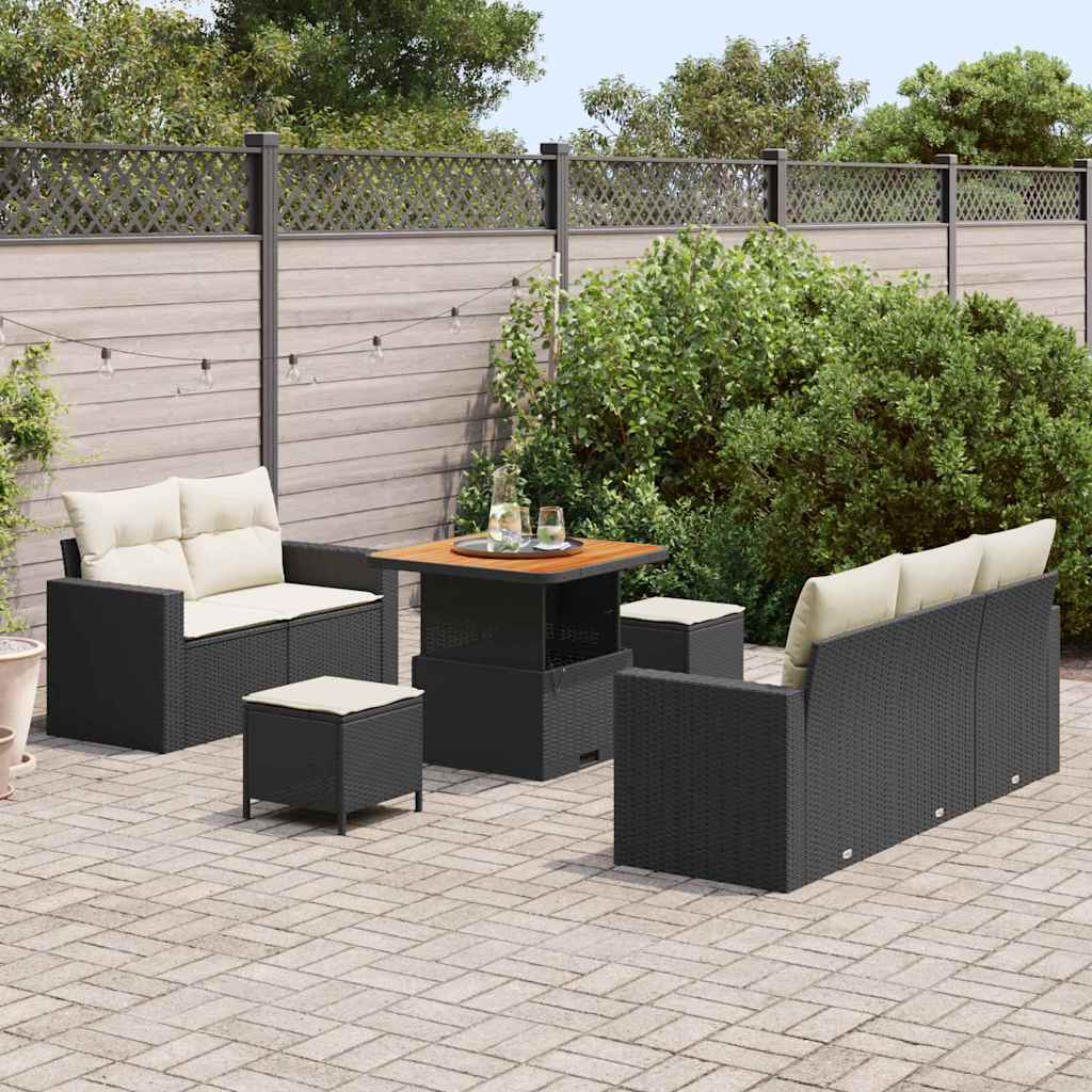 Tuin Sofa Set met kussen 8 pcs Zwart poly rattan is nu te koop bij PeponiXL, paradijselijk wonen!