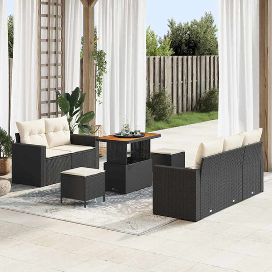 Tuin Sofa Set met kussen 8 pcs Zwart poly rattan is nu te koop bij PeponiXL, paradijselijk wonen!