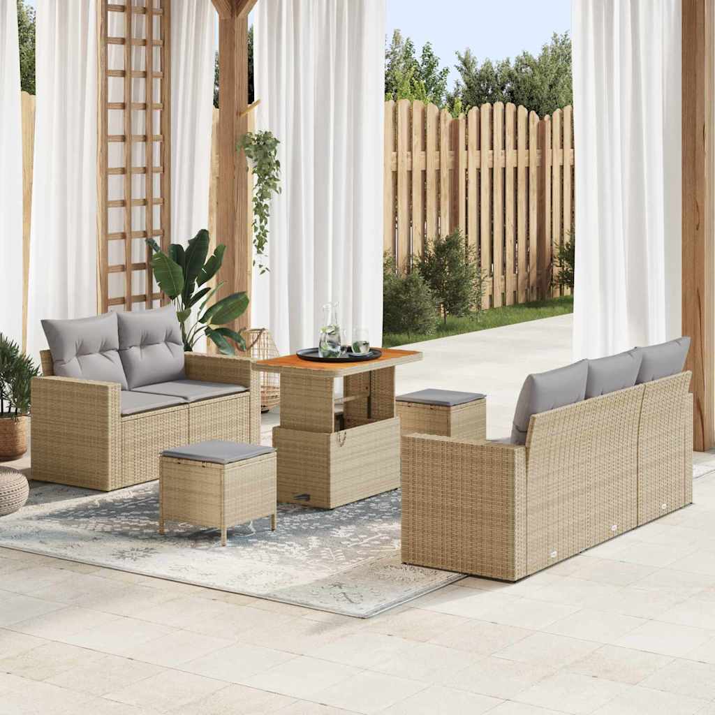 Tuin Sofa Set met kussen 8 pcs Beige poly rattan is nu te koop bij PeponiXL, paradijselijk wonen!