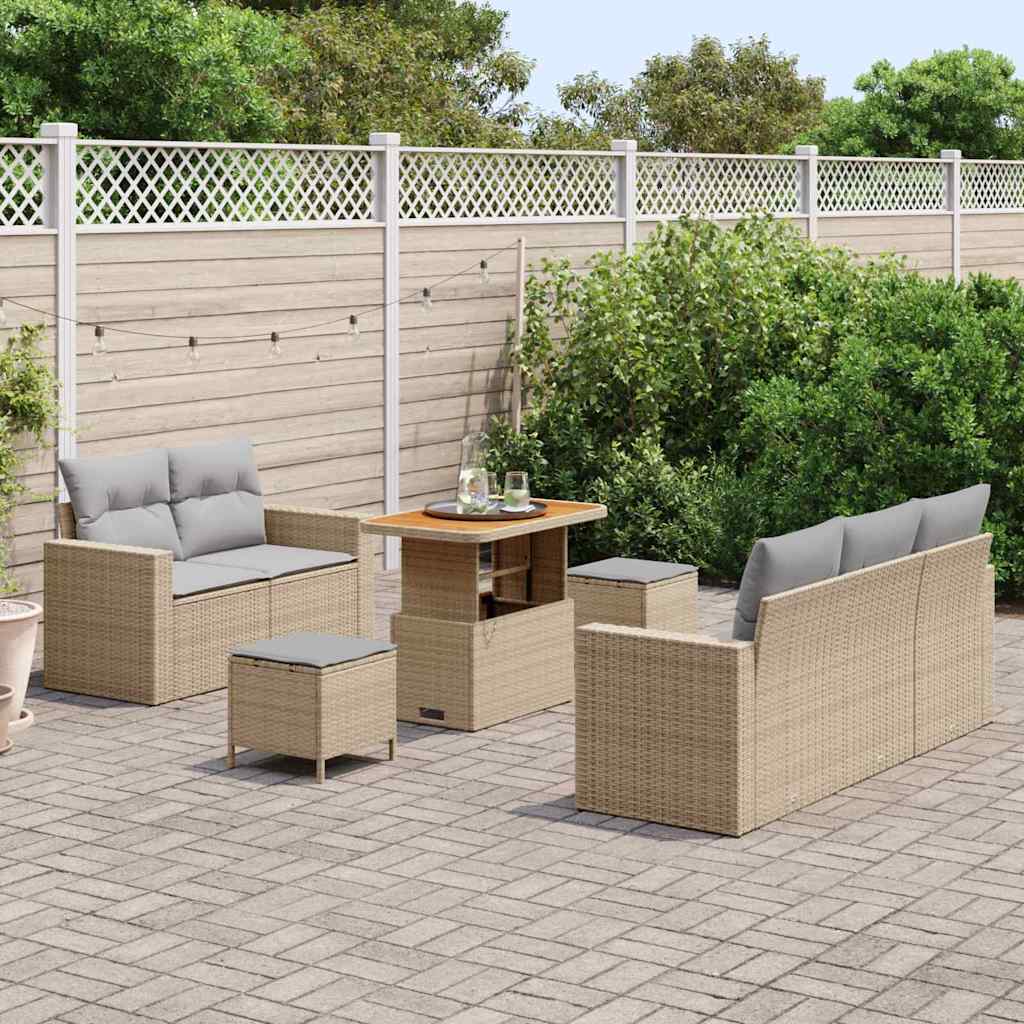 Tuin Sofa Set met kussen 8 pcs Beige poly rattan is nu te koop bij PeponiXL, paradijselijk wonen!
