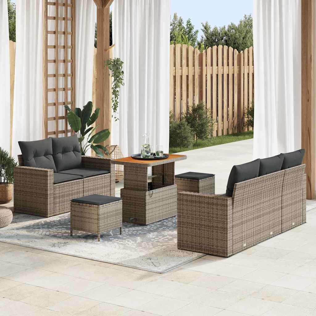 Tuin Sofa Set met kussen 8 pcs Grijs poly rattan is nu te koop bij PeponiXL, paradijselijk wonen!
