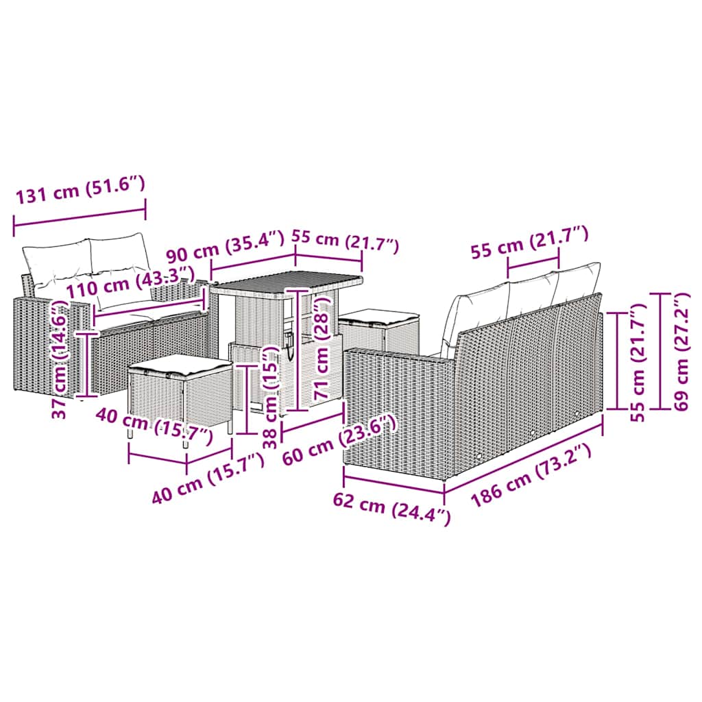 Tuin Sofa Set met kussen 8 pcs Grijs poly rattan is nu te koop bij PeponiXL, paradijselijk wonen!