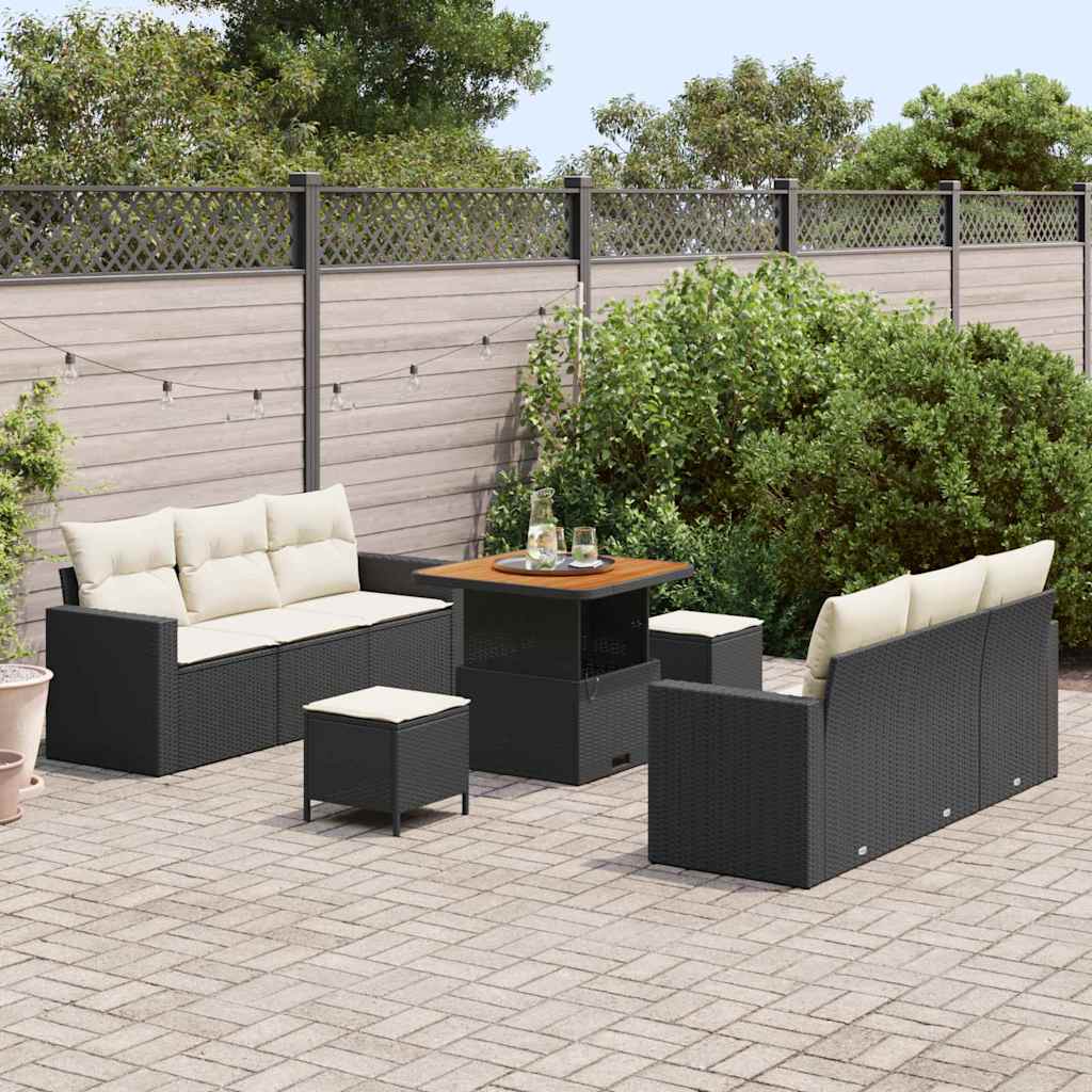 Tuin Sofa Set 9 pcs Zwart poly rattan is nu te koop bij PeponiXL, paradijselijk wonen!