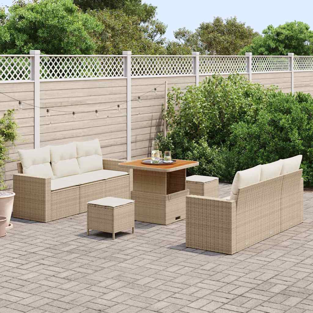 Tuin Sofa Set met kussen 9 pcs Beige poly rattan