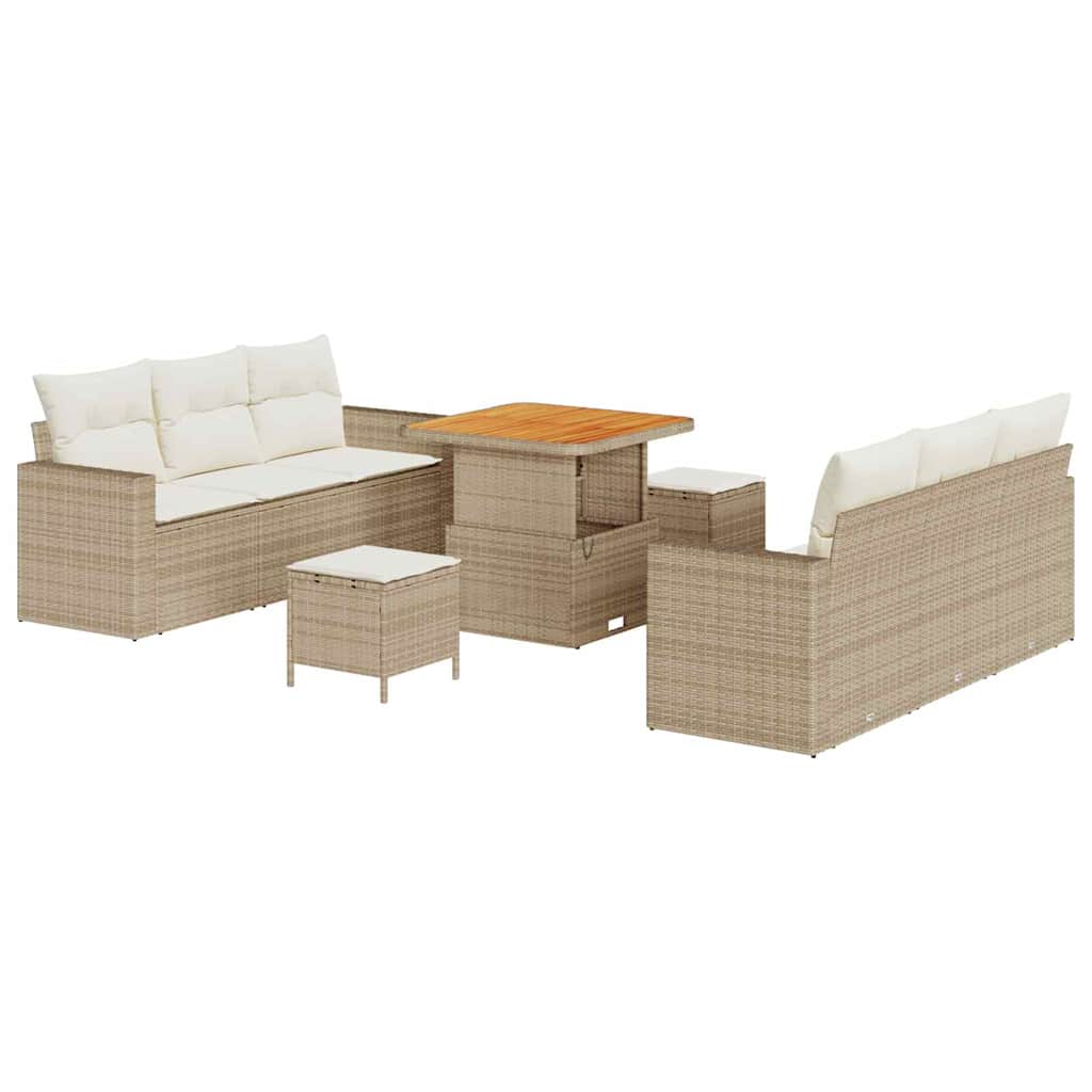 Tuin Sofa Set met kussen 9 pcs Beige poly rattan