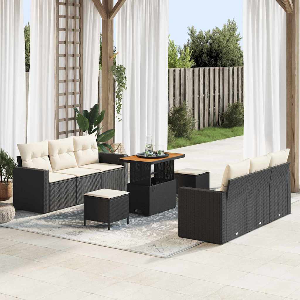 Tuin Sofa Set 9 pcs Zwart poly rattan is nu te koop bij PeponiXL, paradijselijk wonen!