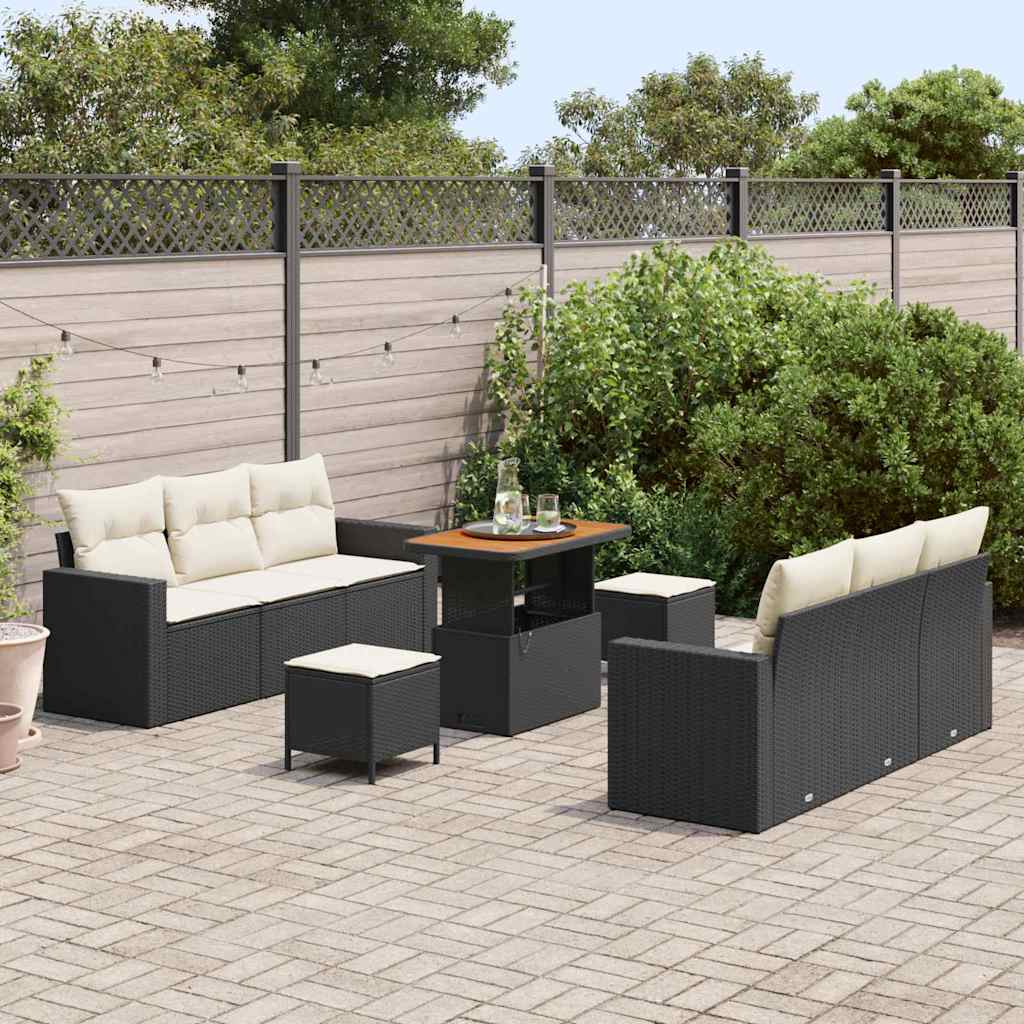Tuin Sofa Set 9 pcs Zwart poly rattan is nu te koop bij PeponiXL, paradijselijk wonen!