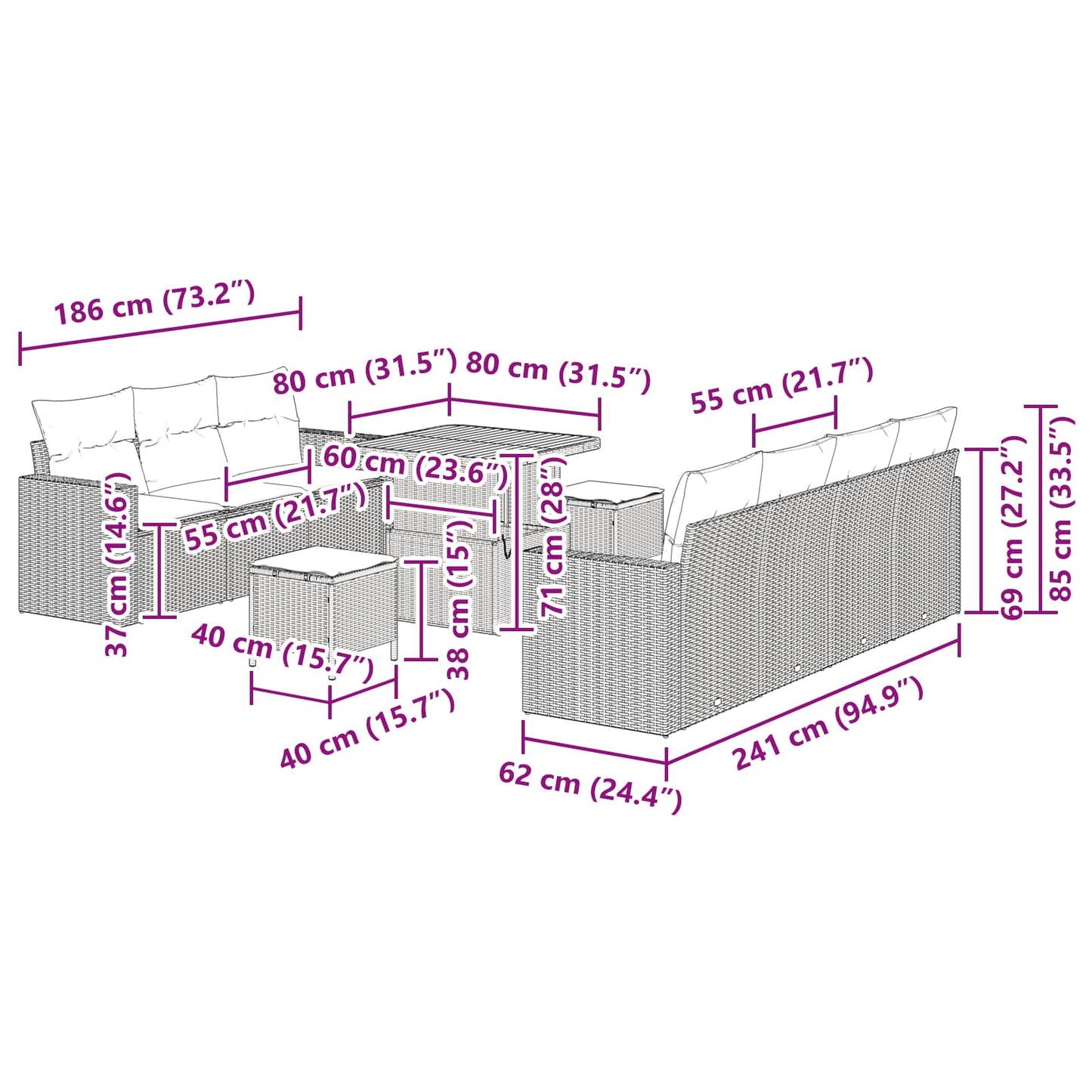 Tuin Sofa Set 10 pcs Zwart poly rattan is nu te koop bij PeponiXL, paradijselijk wonen!
