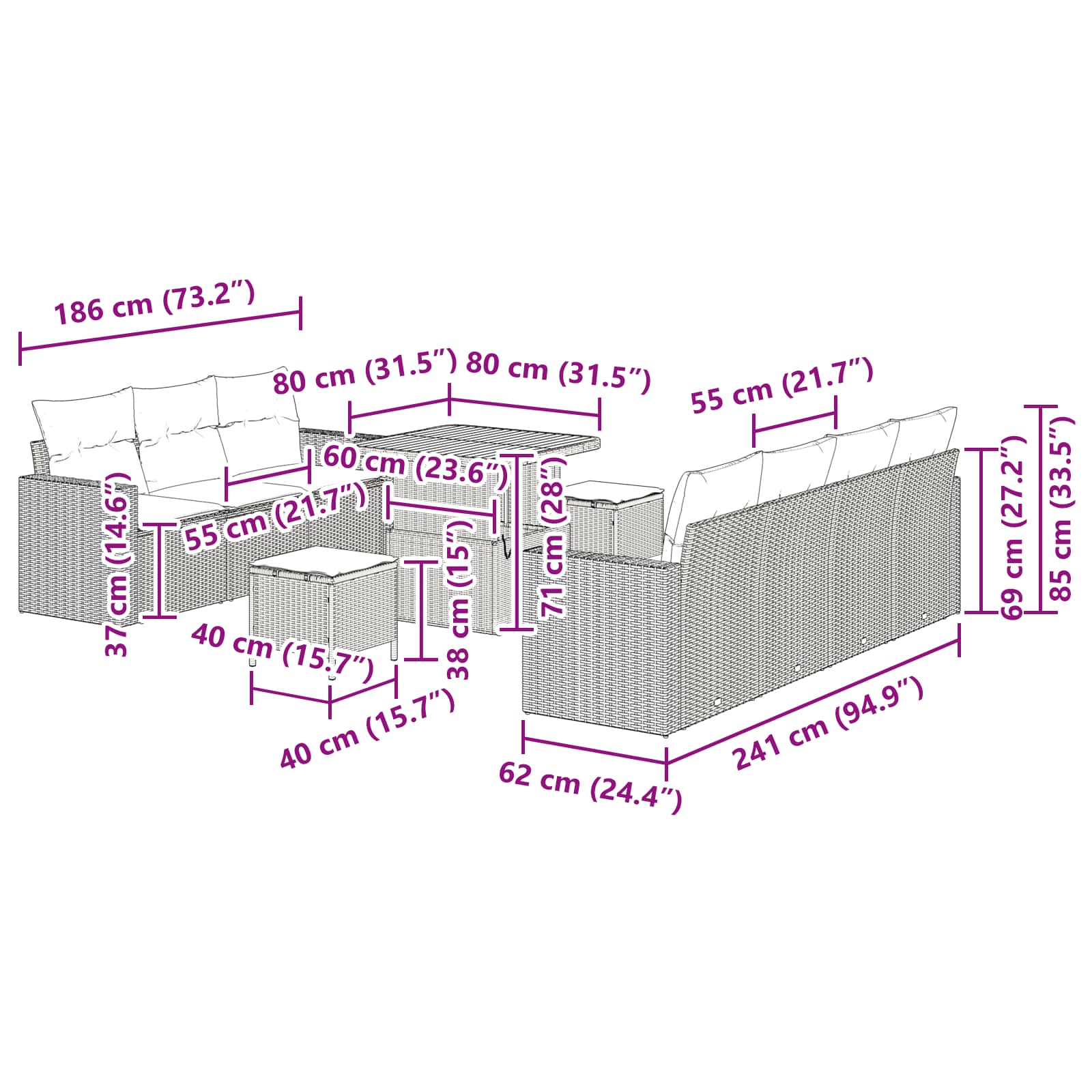 Tuin Sofa Set 10 pcs Zwart poly rattan is nu te koop bij PeponiXL, paradijselijk wonen!