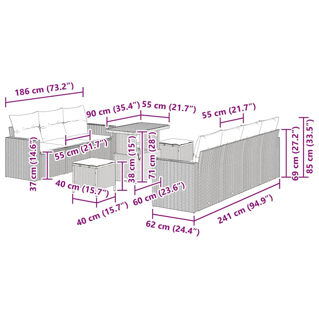 Tuin Sofa Set 10 pcs Beige poly rattan is nu te koop bij PeponiXL, paradijselijk wonen!