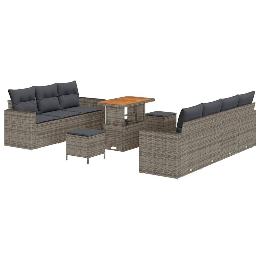 Tuin Sofa Set met kussen 10 pcs Grijs poly rattan is nu te koop bij PeponiXL, paradijselijk wonen!