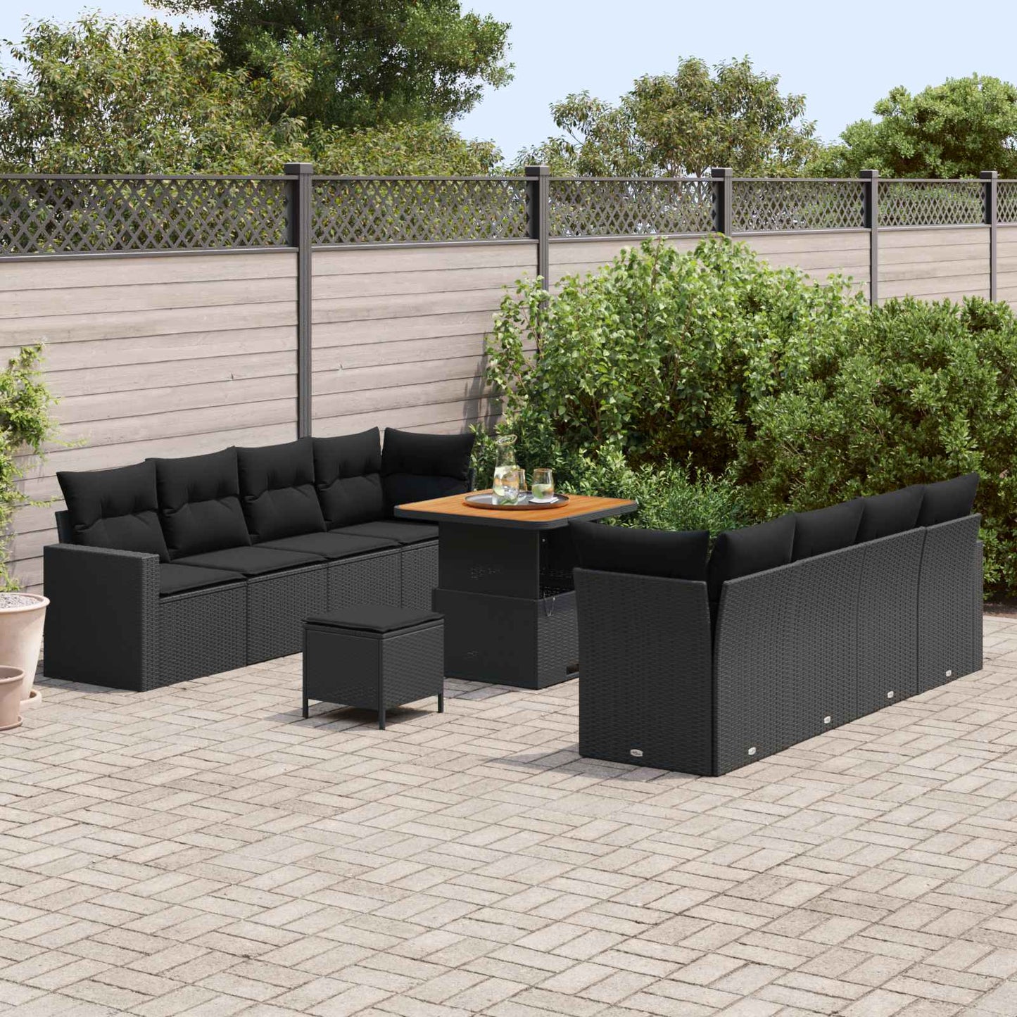 Tuinbankenset 11 pcs Zwart poly rattan is nu te koop bij PeponiXL, paradijselijk wonen!