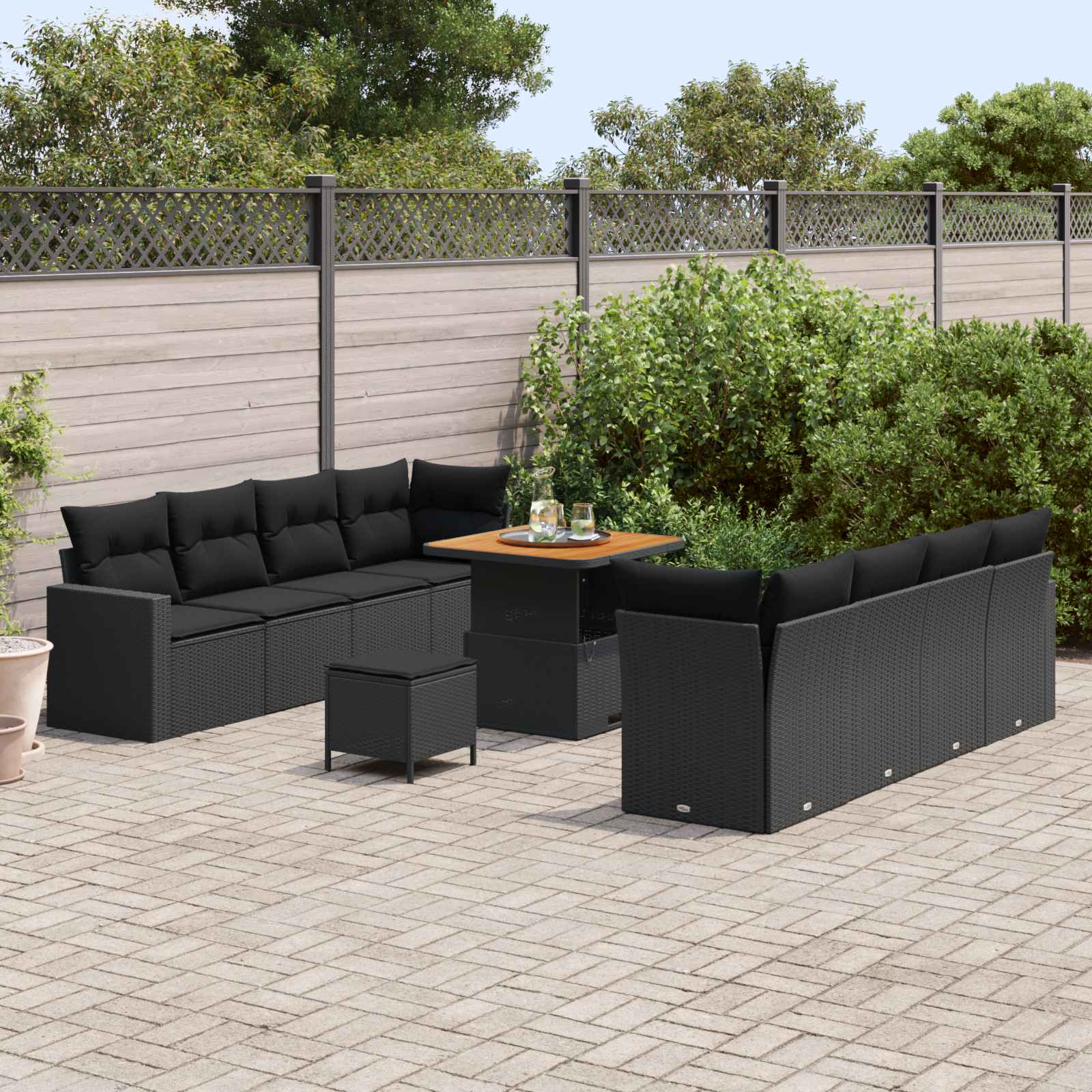 Tuinbankenset 11 pcs Zwart poly rattan is nu te koop bij PeponiXL, paradijselijk wonen!