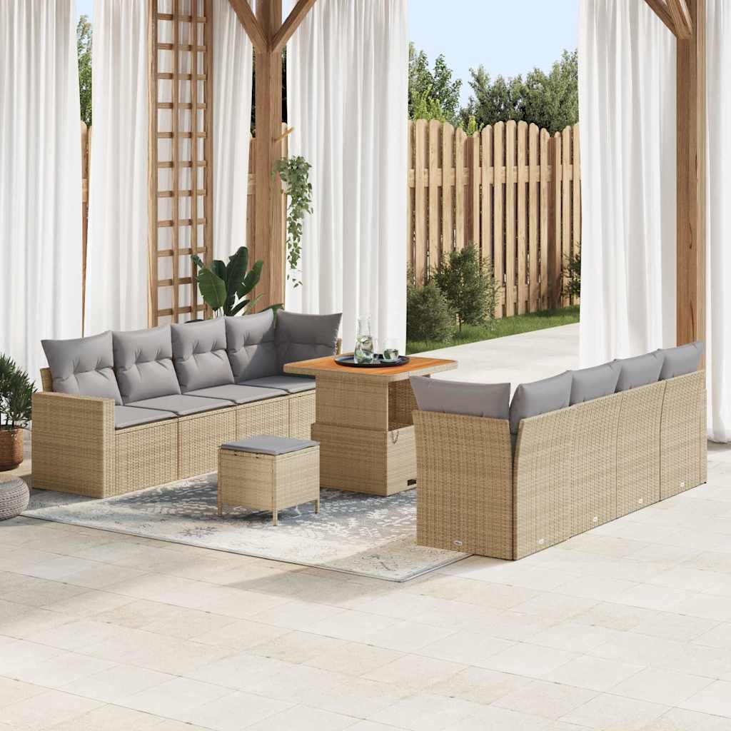 Tuinbankenset 11 pcs Beige poly rattan